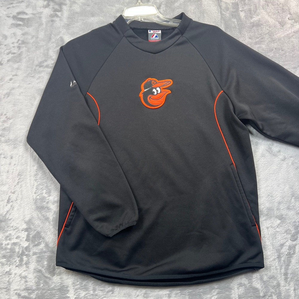 Majestic Baltimore Orioles Pullover Men M Black Therma Base Fleece MLB Training